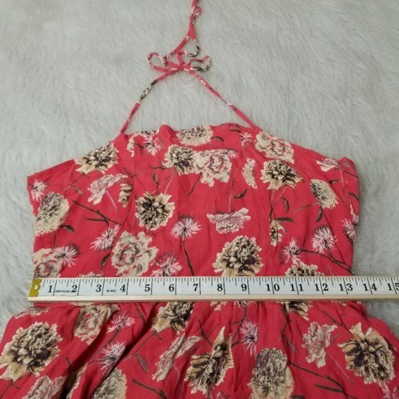 Flynn Skye Red Firework Floral Mini Halter Open Tie Back Dress Medium - Picture 8 of 12
